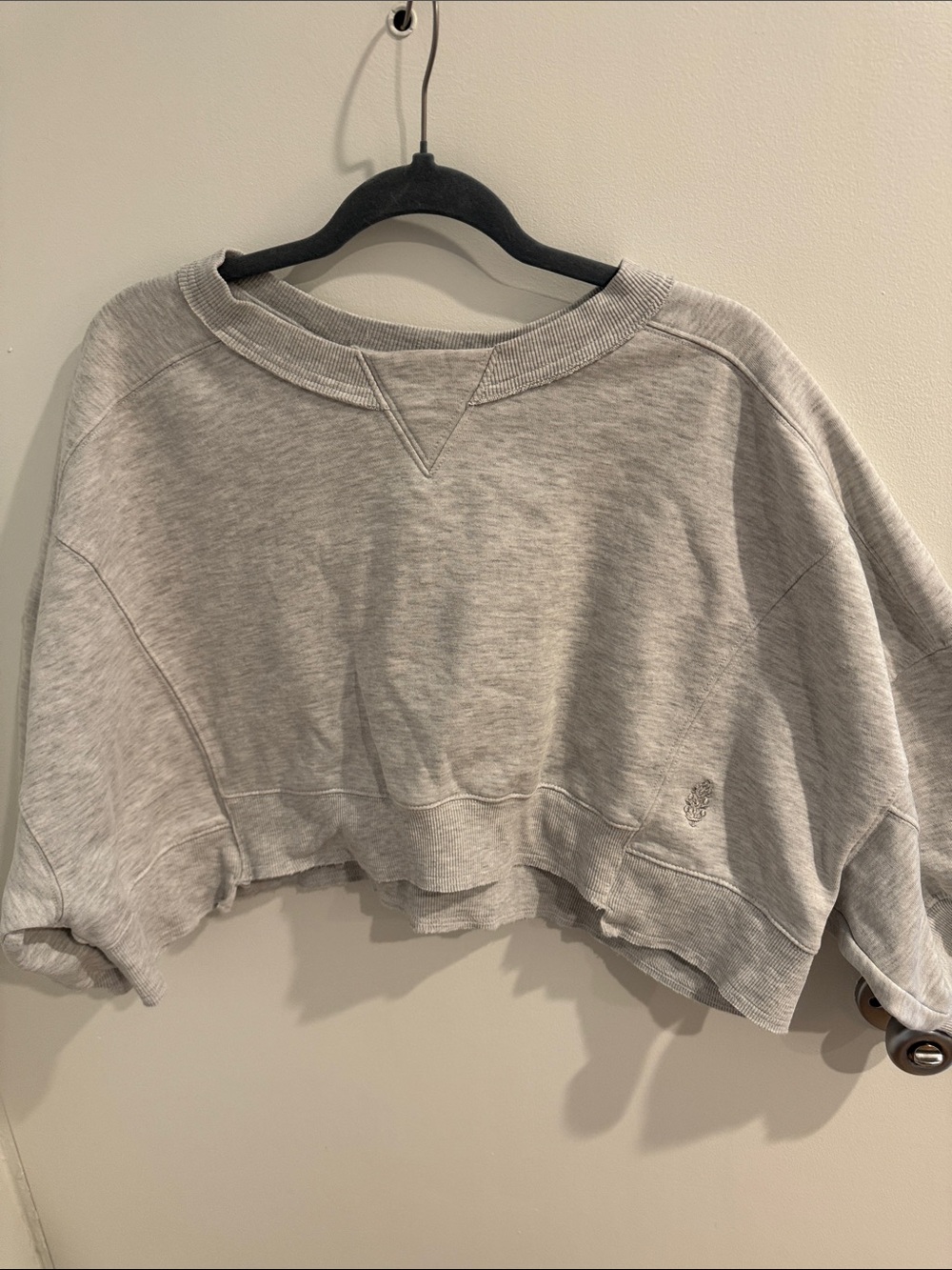 Free People Cropped Light Gray Crew Sweatshirt